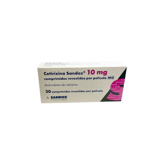 Cetirizina Sandoz MG, 10 mg x 20 comp rev - Farmácia Saldanha