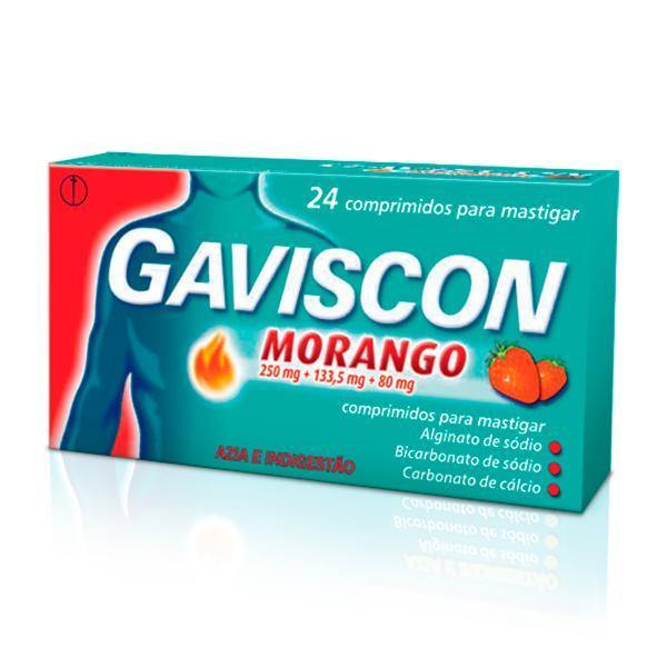 Gaviscon Morango, 250/133,5/80 mg x 24 comp mast - Farmácia Saldanha